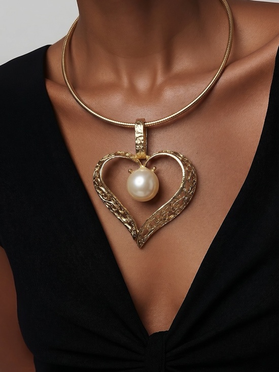 Nique Jewelry - Nique Gold Heart Pendant Necklace with Pearl Accent